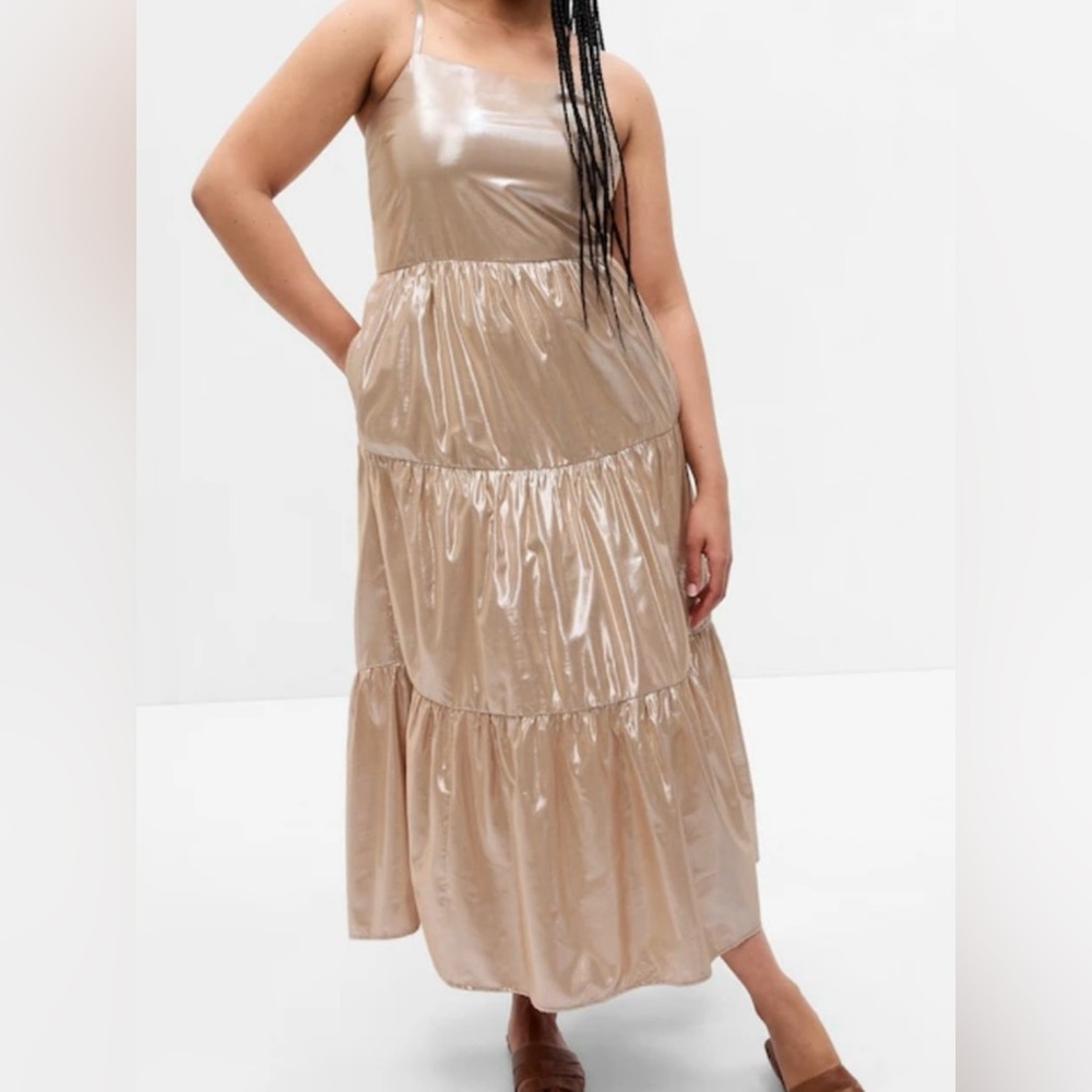 GAP Champagne Gold Tiered Dress L petite - Picture 6 of 10